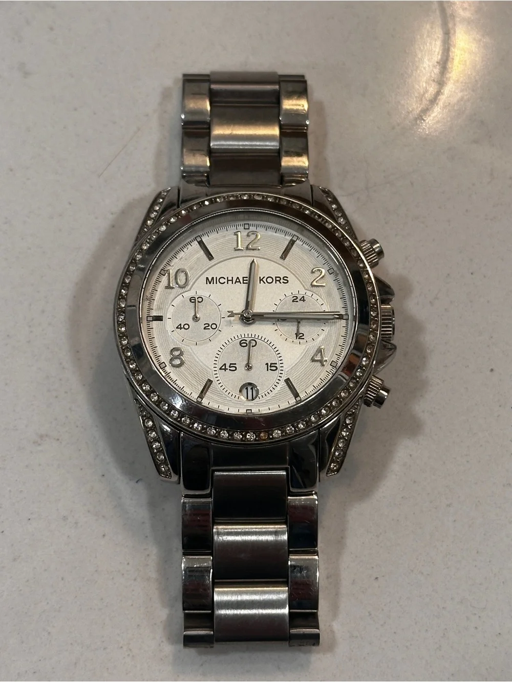 Silver Chronograph Crystal Watch Classic Minimalist Office Luxe Y2K